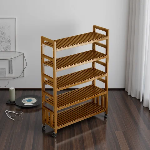 실내 발코니 식물 스탠드, 간단한 이동식 정원 화분 보관 랙, 수직 대나무 식물 디스플레이 스탠드