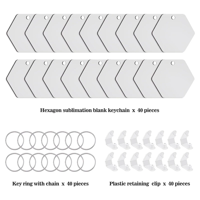 40PCS Hexagon Sublimation Keychain Blanks Double Side Heat Transfer Blanks MDF Blank Board Key Rings Blanks Durable