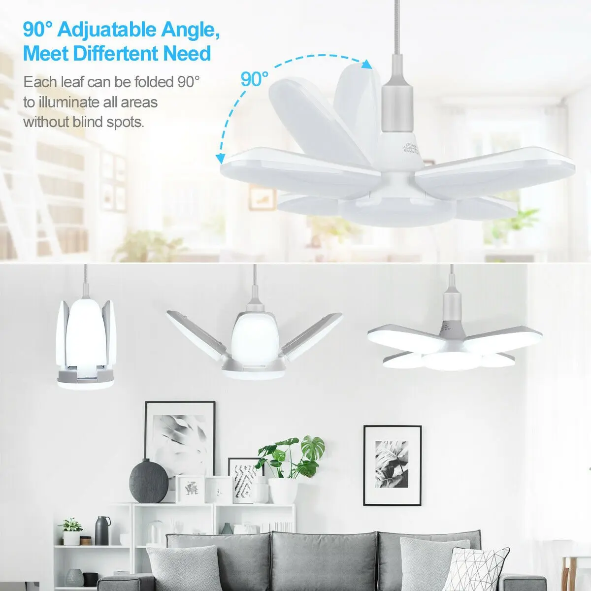 LED Bulb E27 LED Light Ceiling Fan Light LED Light AC220V Foldable Fan Blade Angle Adjustable for Home Garage Lighting