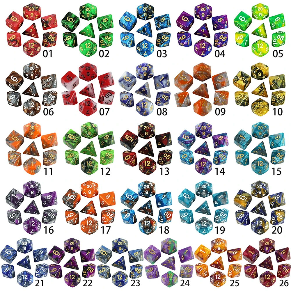 

Polyhedral игральные кости DND Set 7pcs D4-D20 для ролевых игр, смешивание цветов