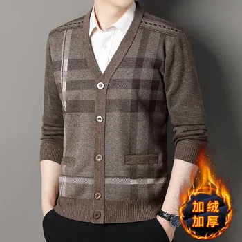 Vintage masculino de malha cadigan moda casual botão acima suéteres casacos gola v cardigans jaquetas outono inverno jumper casaco
