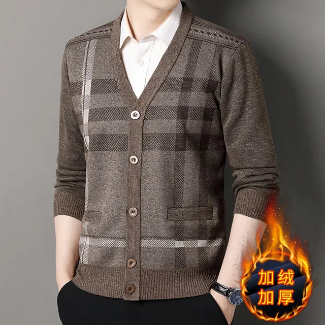 Vintage Men Knitted Cadigan Men's Casual Fashion Button Up Sweaters Coats V Collar Cardigans Jackets Autumn Winter Jumper Coat