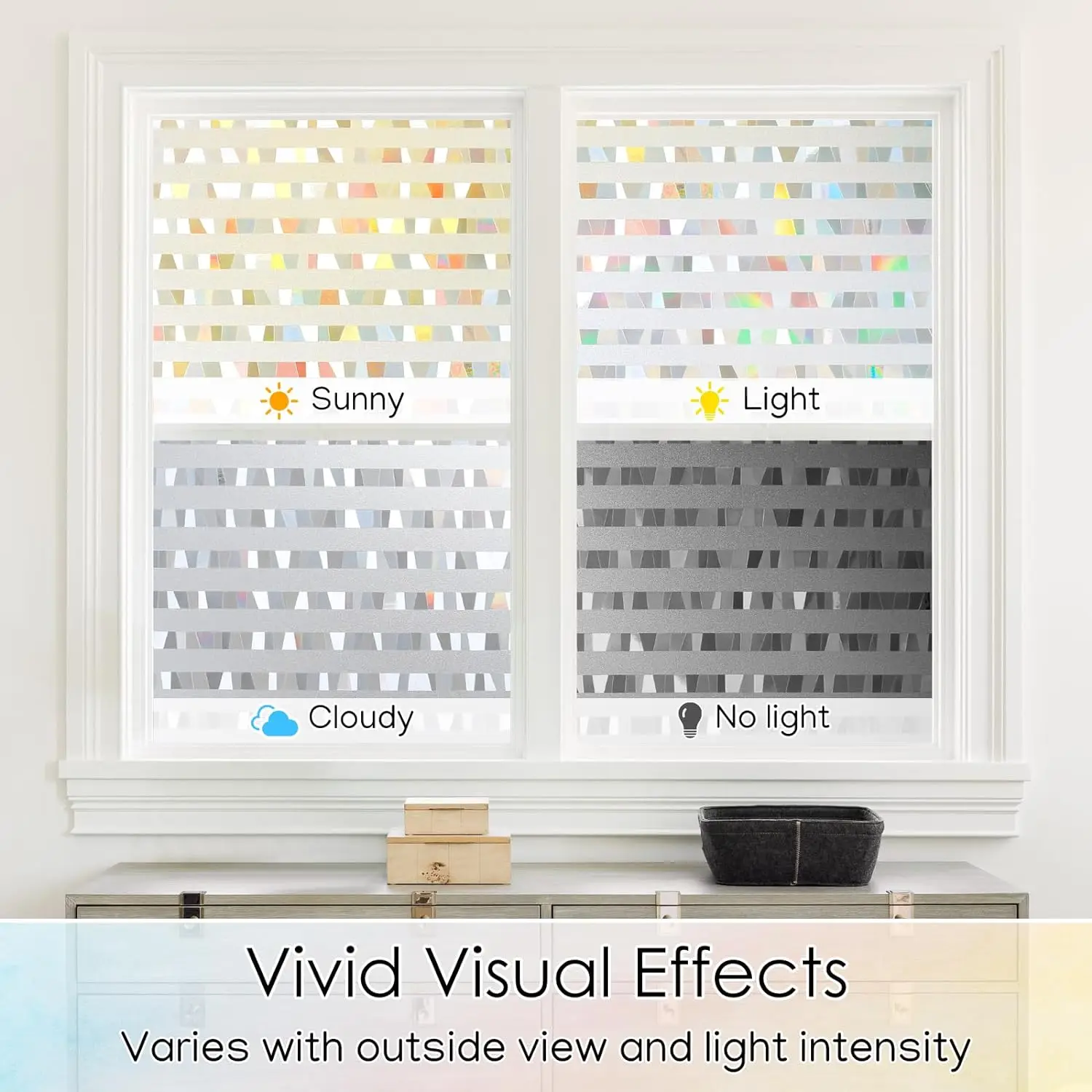 Rainbow Window Privacy Film Stained Glass Window Cling Non-Adhesive Removable Static Cling Decorative Window Sticker for Home