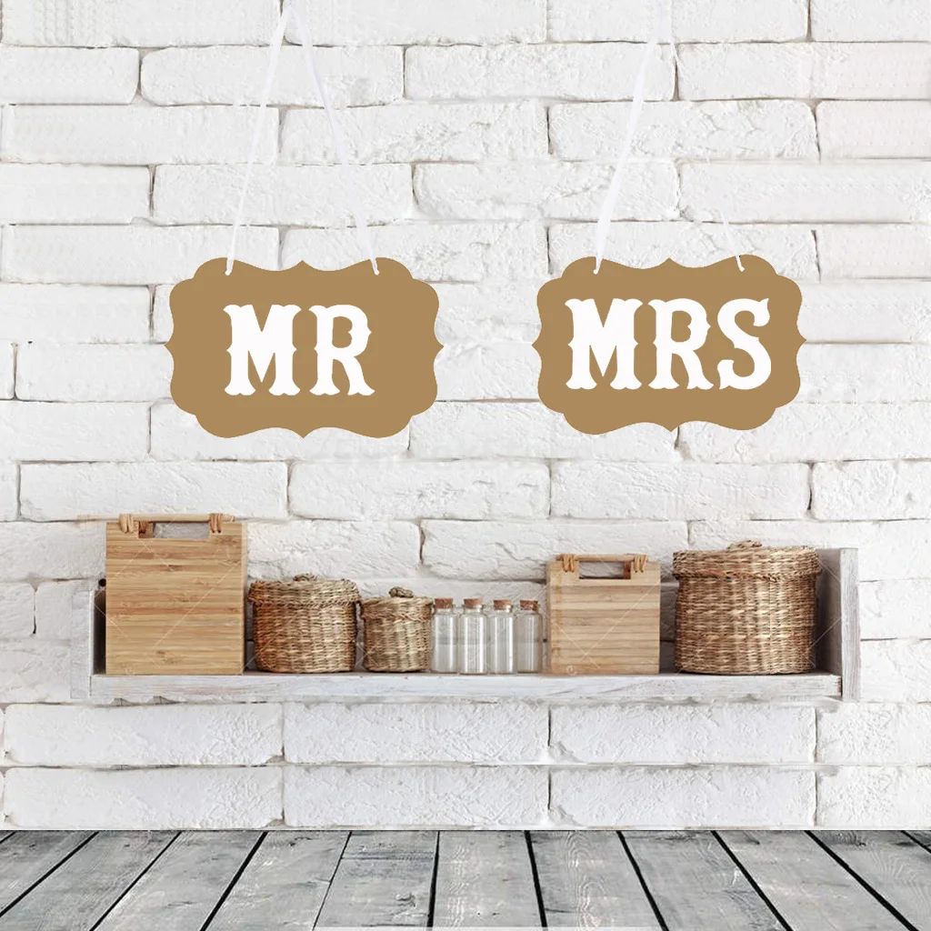 MR & MRS / BRIDE&GROOM Kraft Paper Board Ribbon Photo Props Chair Signs Wedding Decoration Letter Sign Event Party Supplies view 5