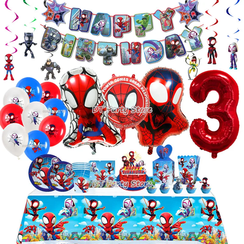 New SpiderMan Theme Birthday Party Decoration Marvel\'s Spidey And His Amazing Friends Aluminum Foil Balloon Disposable Tableware