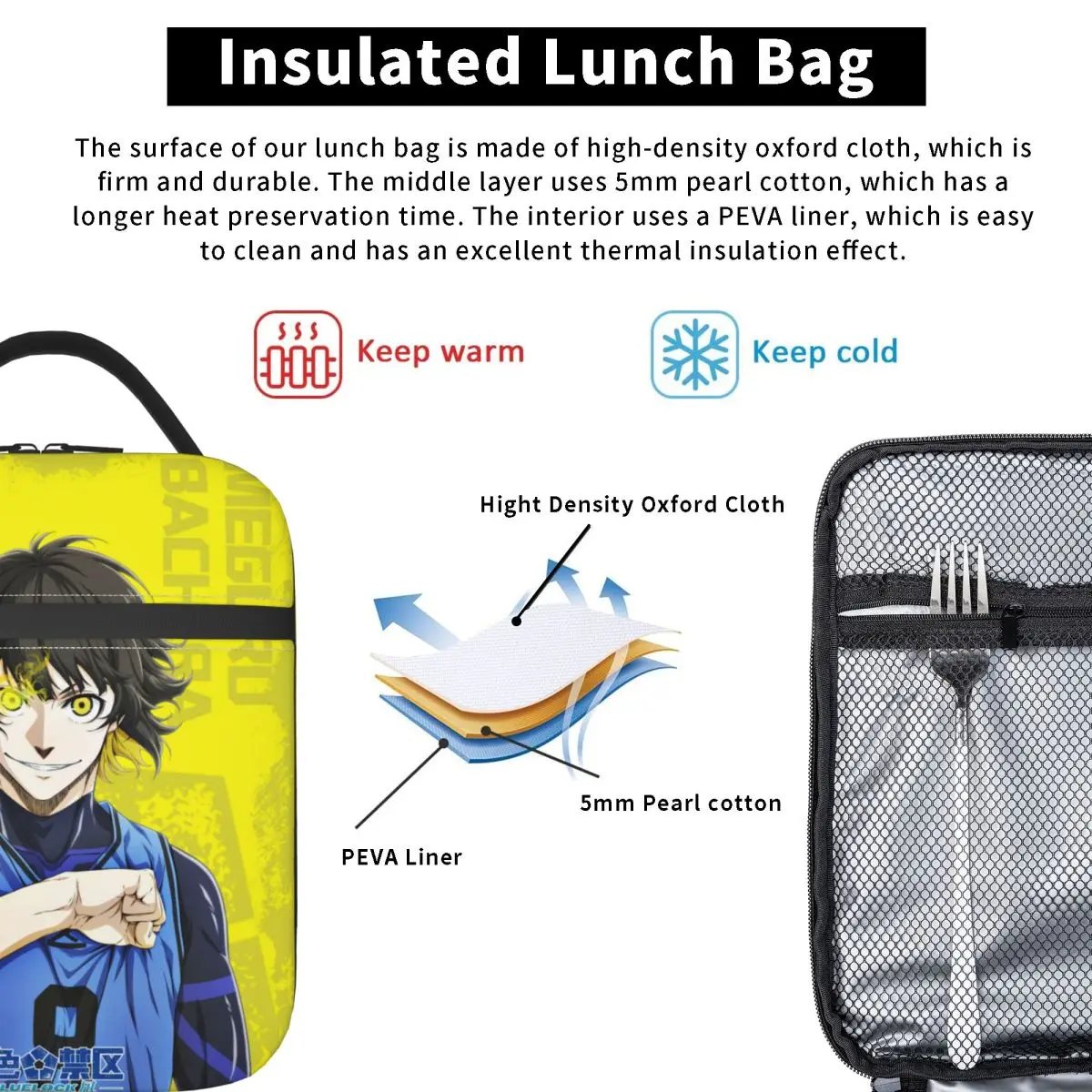 Anime Blue Locks Thermal Insulated Lunch Bags for Work Portable Food Container Bags Thermal Cooler Lunch Boxes - view 5