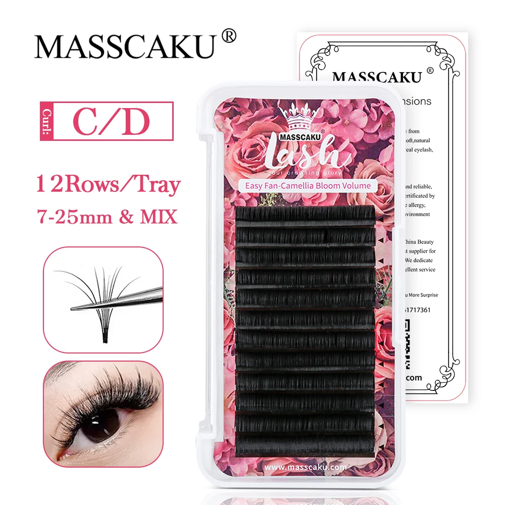 MASSCAKU C CC D DD Curl Camellia Blooming False Eyelash Extension Faux Mink Natural Light Individual Austomatic Flowering Lashes