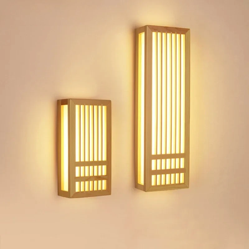 

Japanese style wall lamp solid wood bedroom bedside lamp tatami hotel wall lamp corridor rectangular simple lighting fixture