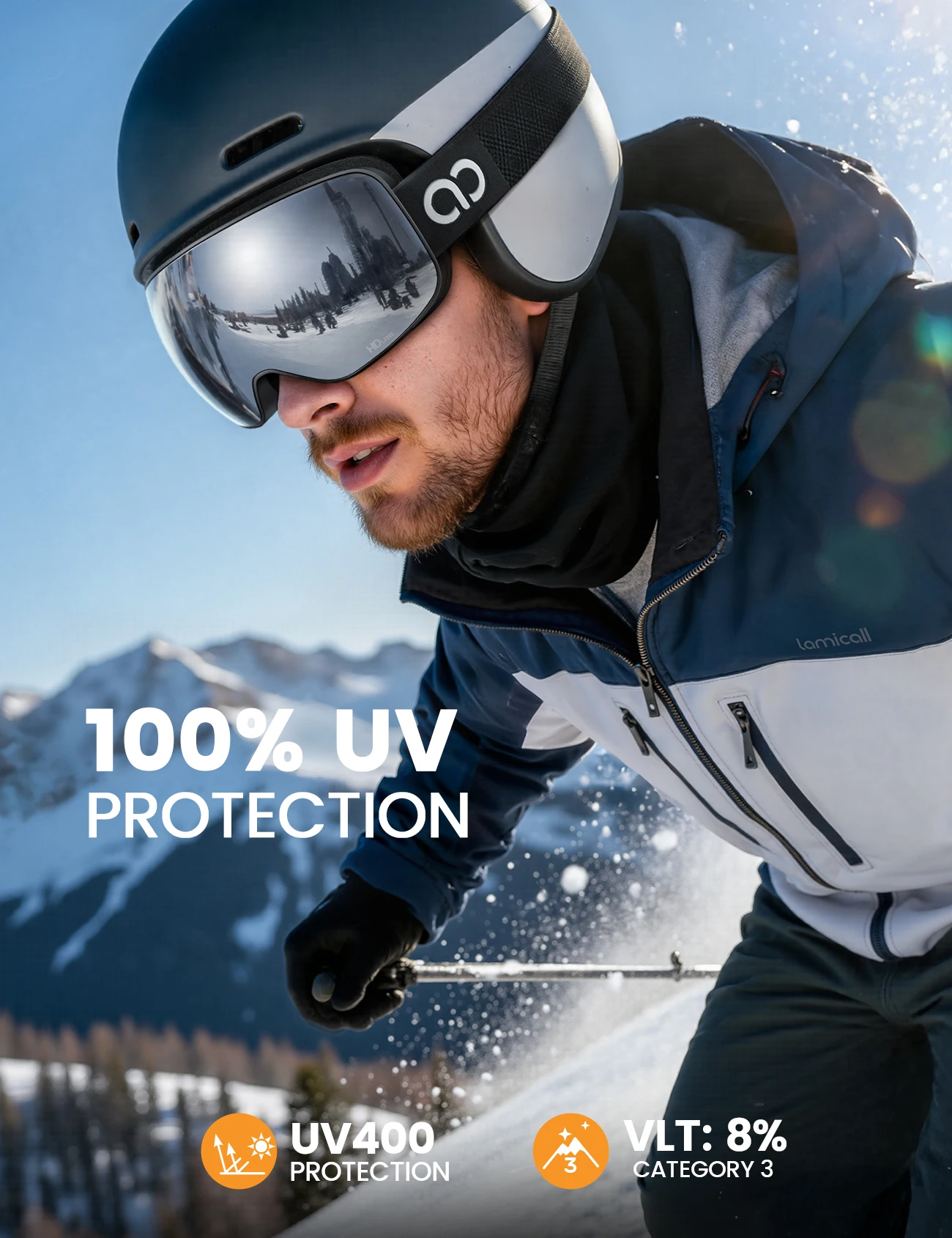 SG02 Cylindrical Ski Goggles with Ultra HD Anti-Fog UV Protection OTG Design Swimming Features for Snow Sports