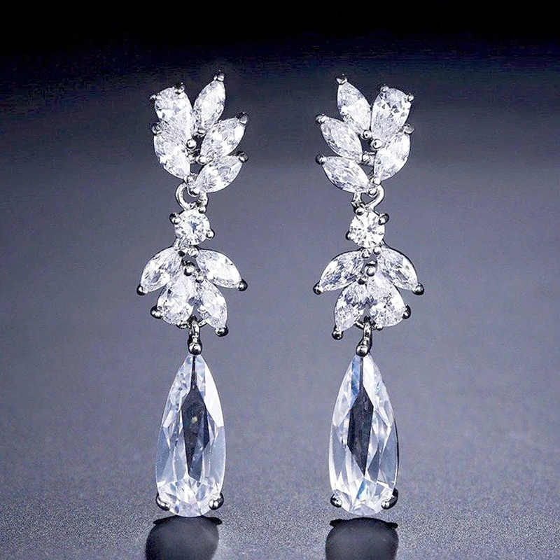 Huitan Luxury Delicate Bridal Wedding Earrings Jewelry with Bright Drop-shaped Zirconia Female Graceful Gorgeous Accessories