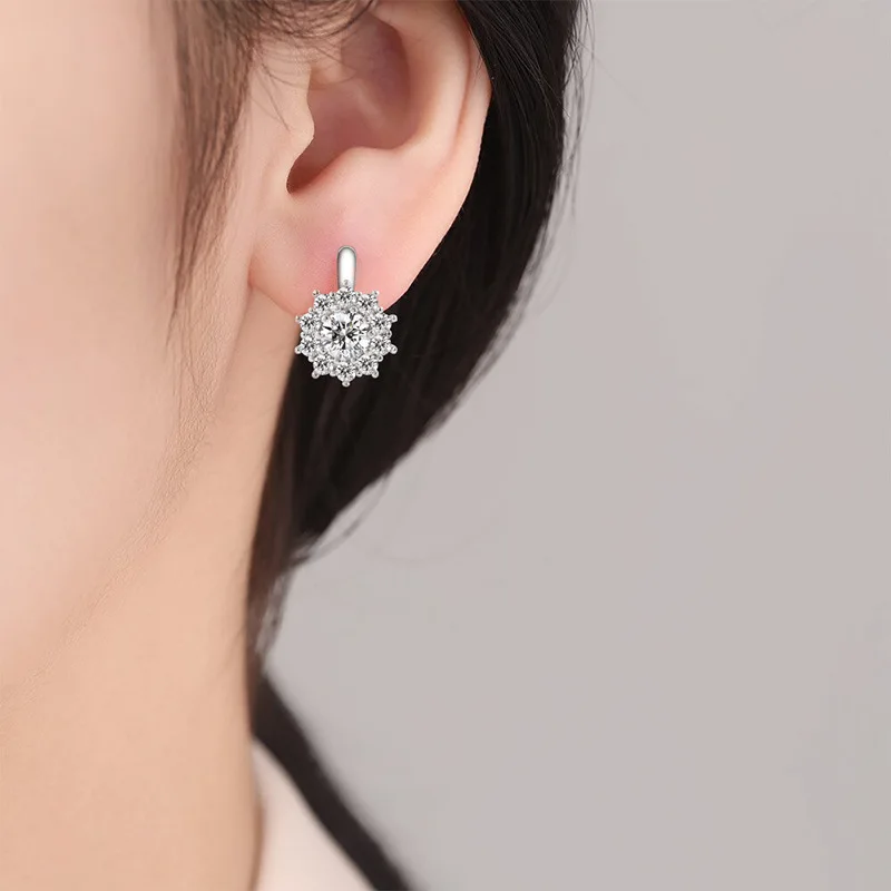 925 Sterling Silver 14K Gold Plated British Style Simple Flower Zircon Women's Stylish Daily Earrings - view 5