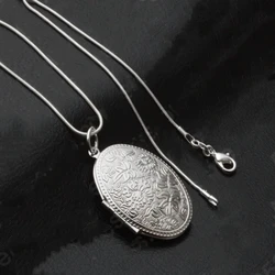 Vintage Photo Locket Necklace 925 Silver Color Jewelry Pendant with Necklace Chain Women Gift