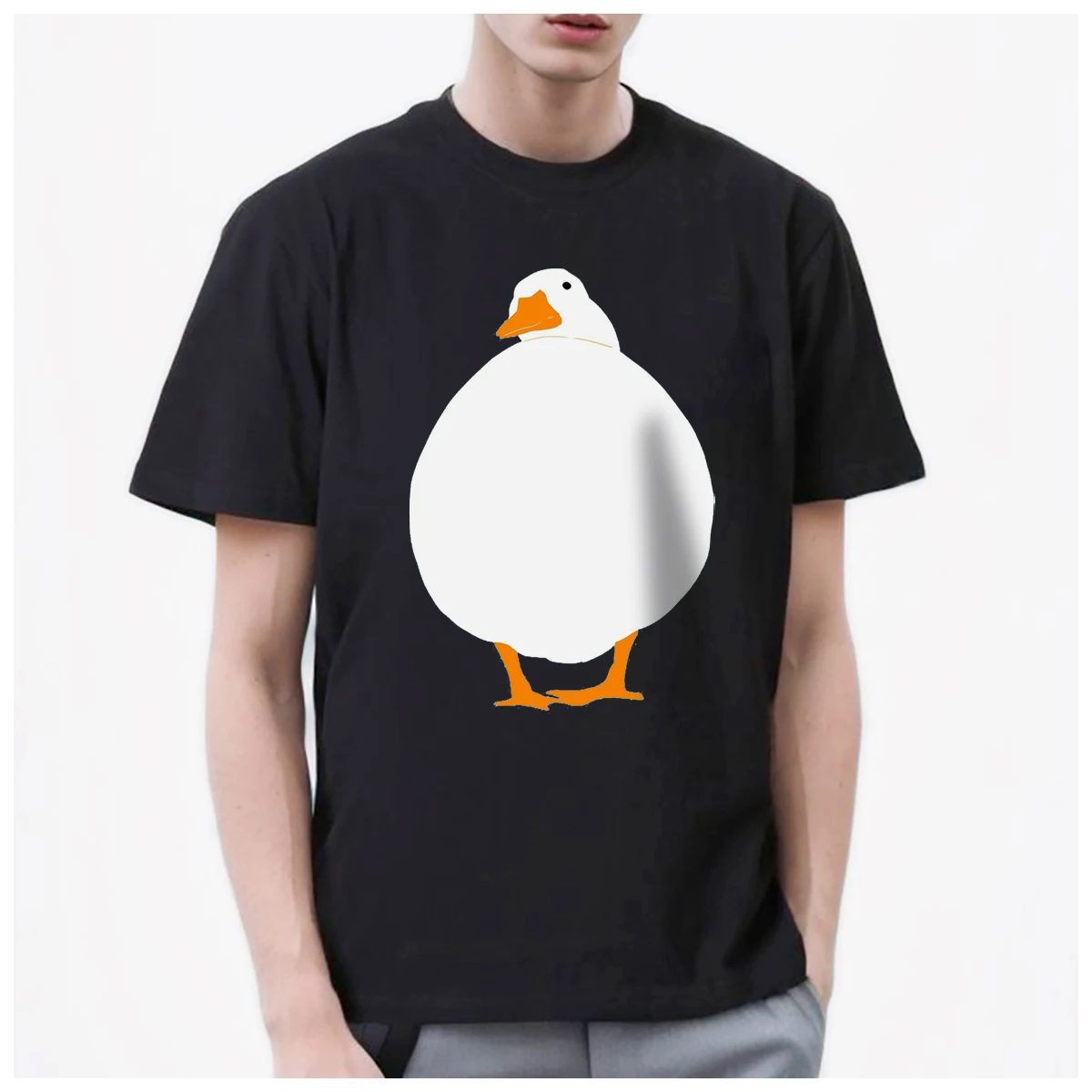 Hiphop Art Ins Funny white Duck and Bread Feeling Gifts mens t shirt Women Fashion 100% Cotton summer casual Breathable Tops Y2k