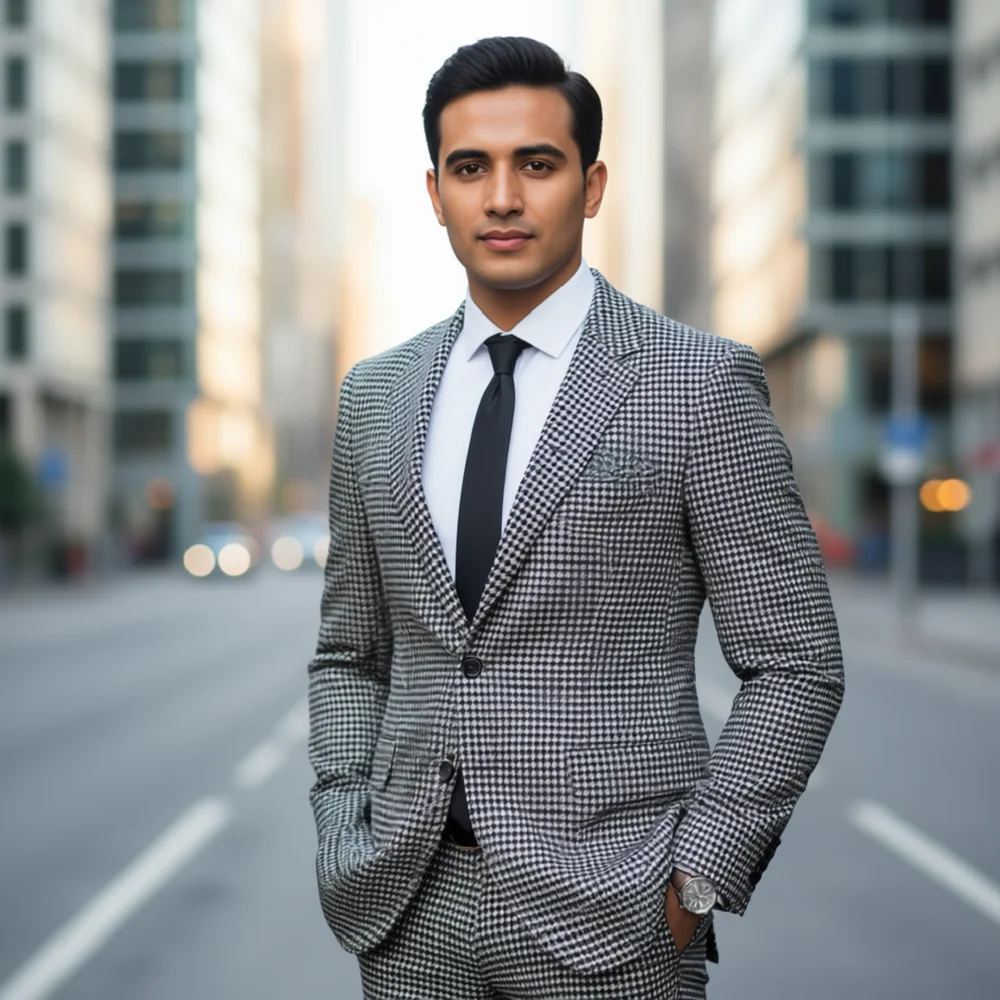 

Men's Slim Fit Herringbone Tuxedo Jacket Set Luxury Cashmere Coat Casual Designer Elegant Business Suit