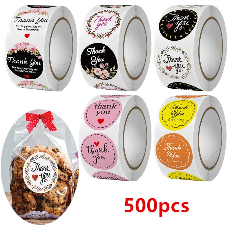 

500Pcs/Roll Love Heart Thank You Sealing Tag Labels Scrapbooking for Gift Packaging Stationery Birthday Party Sticke