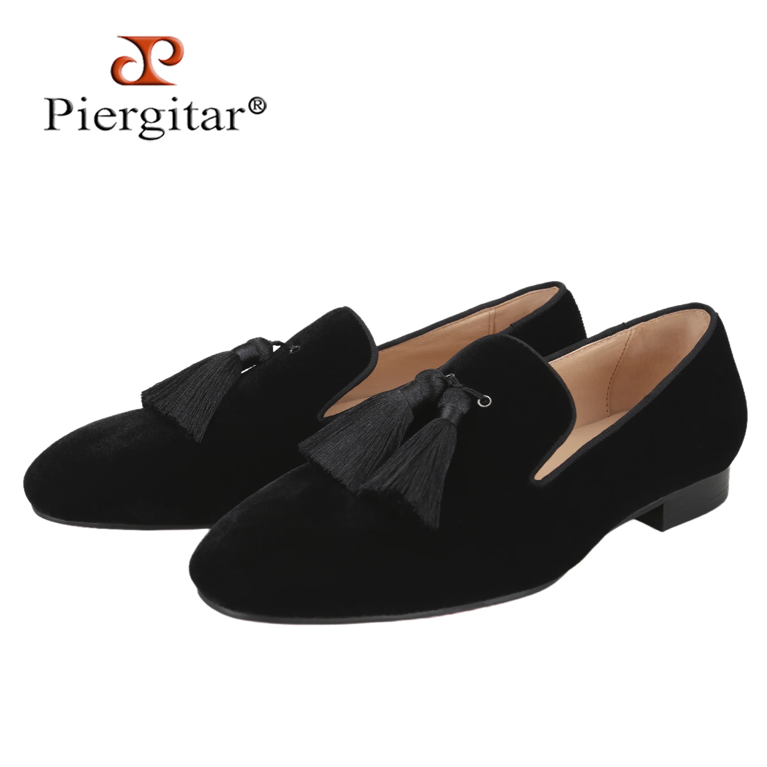 Piergitar Two Colors Velvet Slip-On Shoes With Handmade Tassels CL Brand Same Design Men's Loafer Classic Red Bottom Slippers