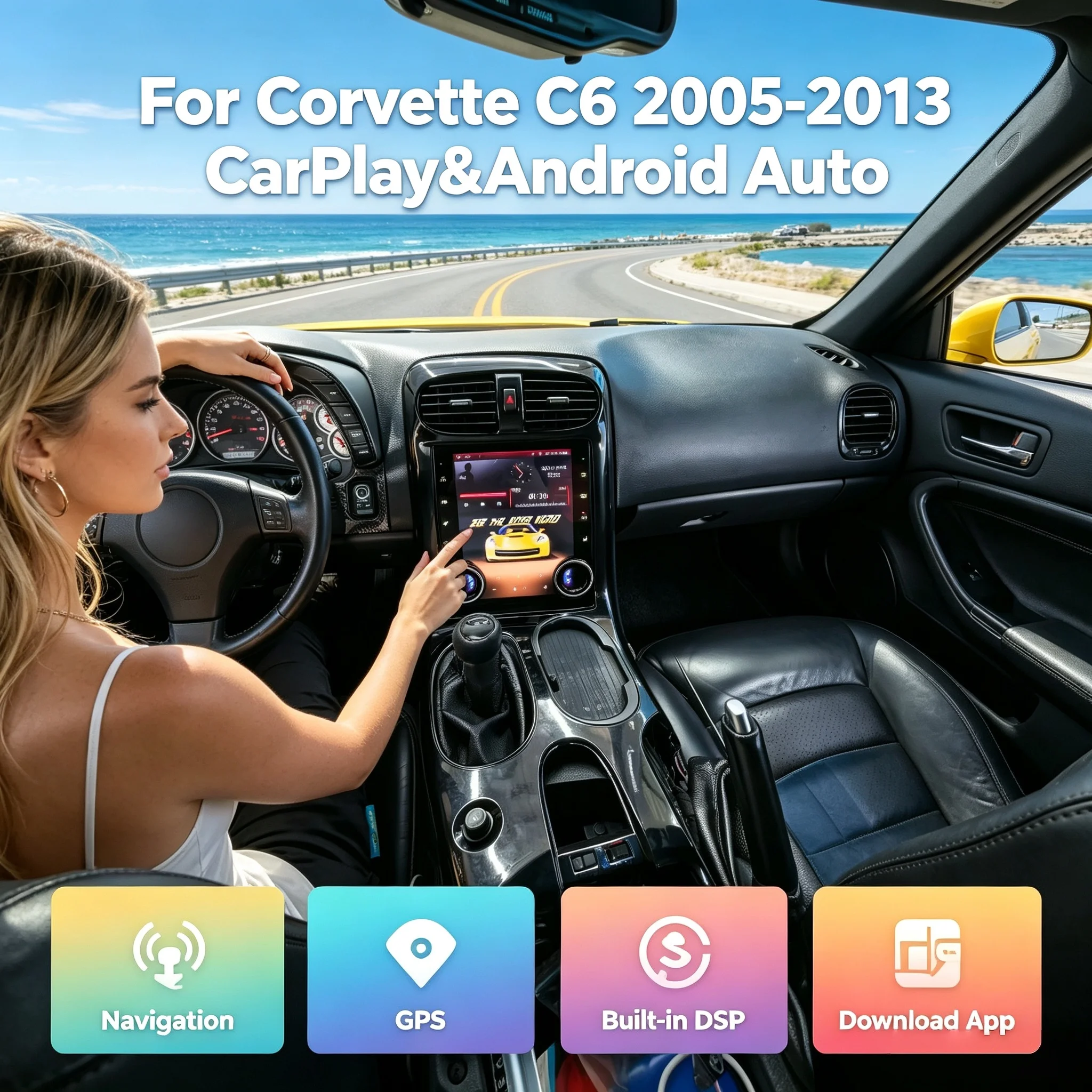 10.4 Inch Android Multimedia Video player For Corvette C6 2005-2013 Wireless CarPlay Auto GPS Navigation Stereo Receiver Head