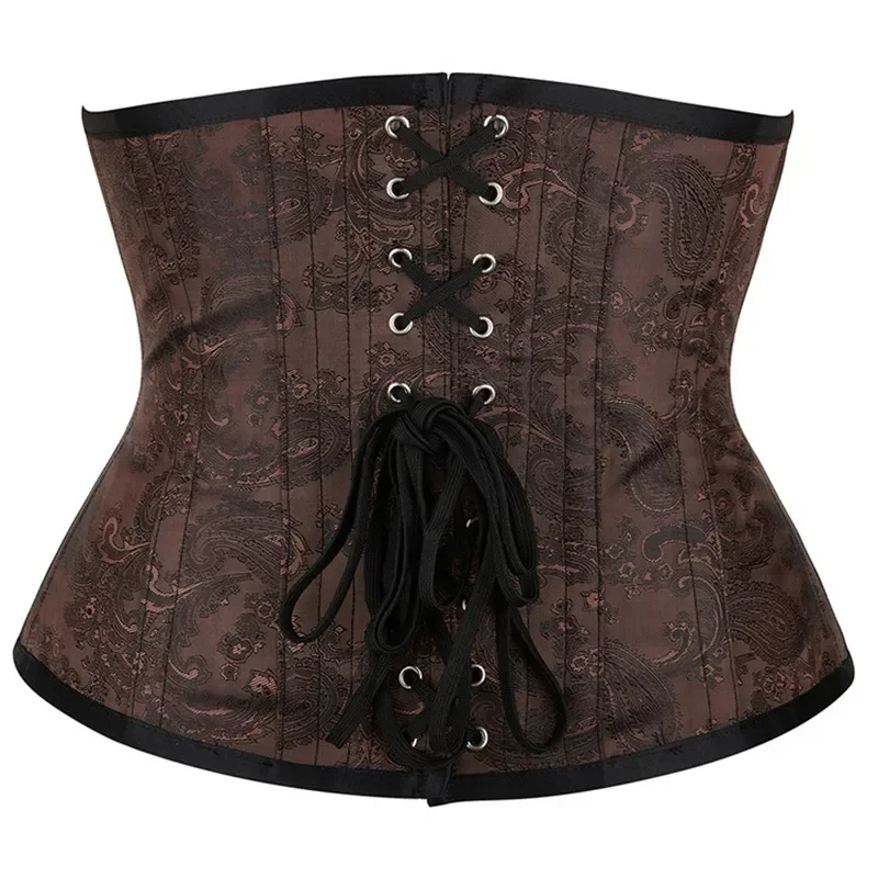 Corset Underbust Women Top Plus Size Satin Waist Cincher Sexy Gothic Vintage Corsets Lingerie Korsett Brown