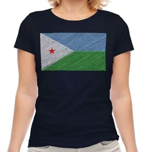 Djibouti Scarabocchio Bandiera Donna T-Shirt Regalo J? B ?T? Djibouti High Quality 100%Cotton Short Sleeve