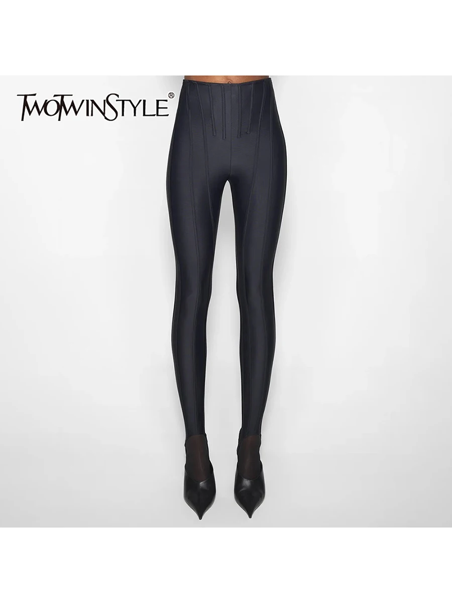 TWOTWINSTYLE solide minceur épissé ligne décoration minimaliste pantalon pour femmes taille haute mode requin pantalon femme automne nouveau