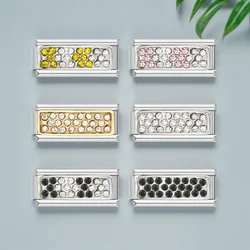 Long Square Charm Bracelets Yellow Black Pink Zirconia Italian Charm Links Fit 9mm Width Stainless Steel DIY Making Jewelry Gift