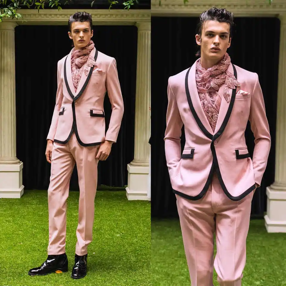 

Retro Shawl Lapel Men Suits Set Handsome One Button Pocket Tuxedos Jacket Pants 2 Pieces Formal Dress Customized