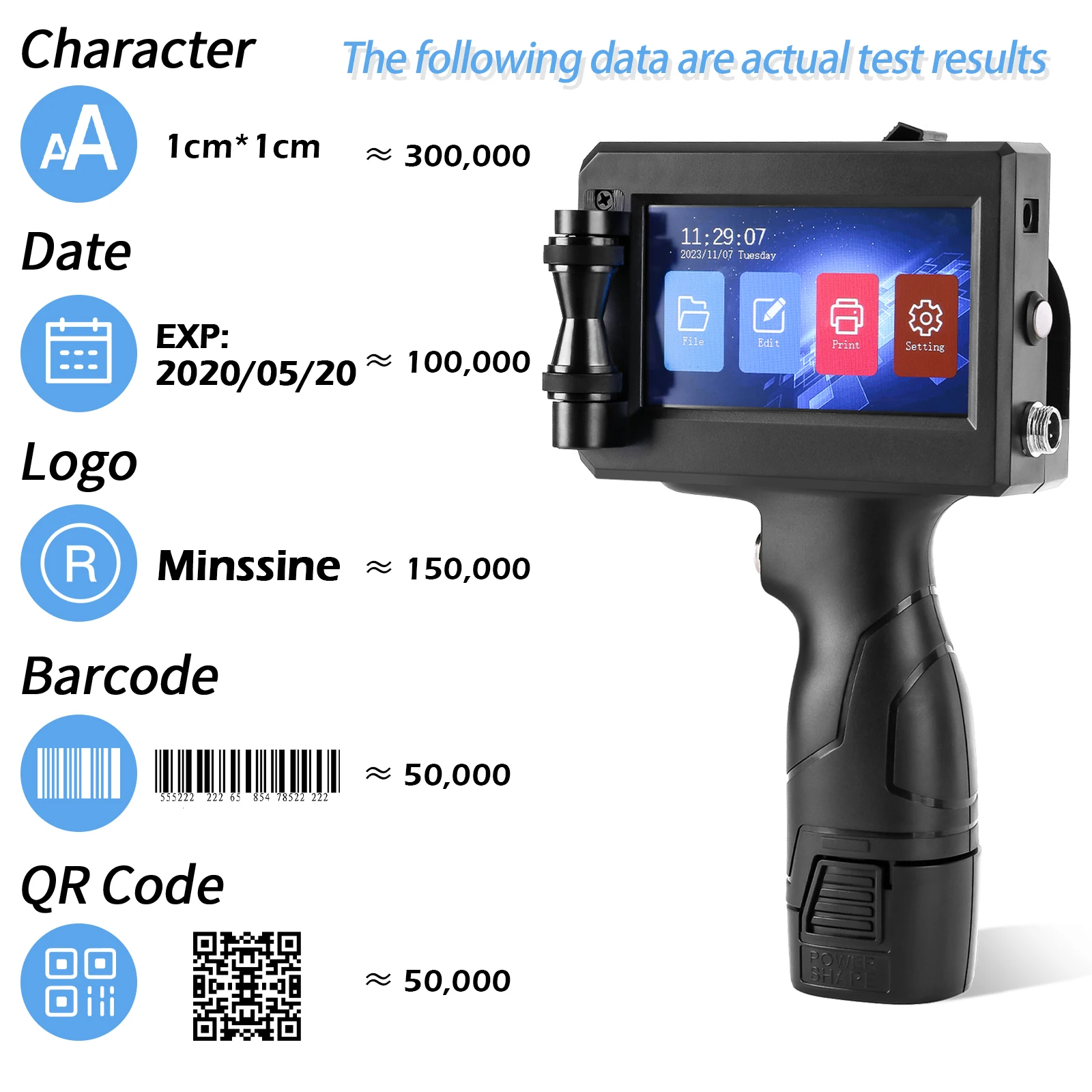 Portable 12.7mm Label Handheld Inkjet Printer for QR Barcode Batch Date Number Logo Expiry Date Coding Machine Non-encrypted