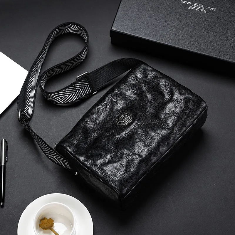 Wmnuo 2023 Shoulder Bag Men Soft Zipper Lion Genuine Cowhide Crossbody Messenger Bags For Man Large Capacity Ipad Pillow Male