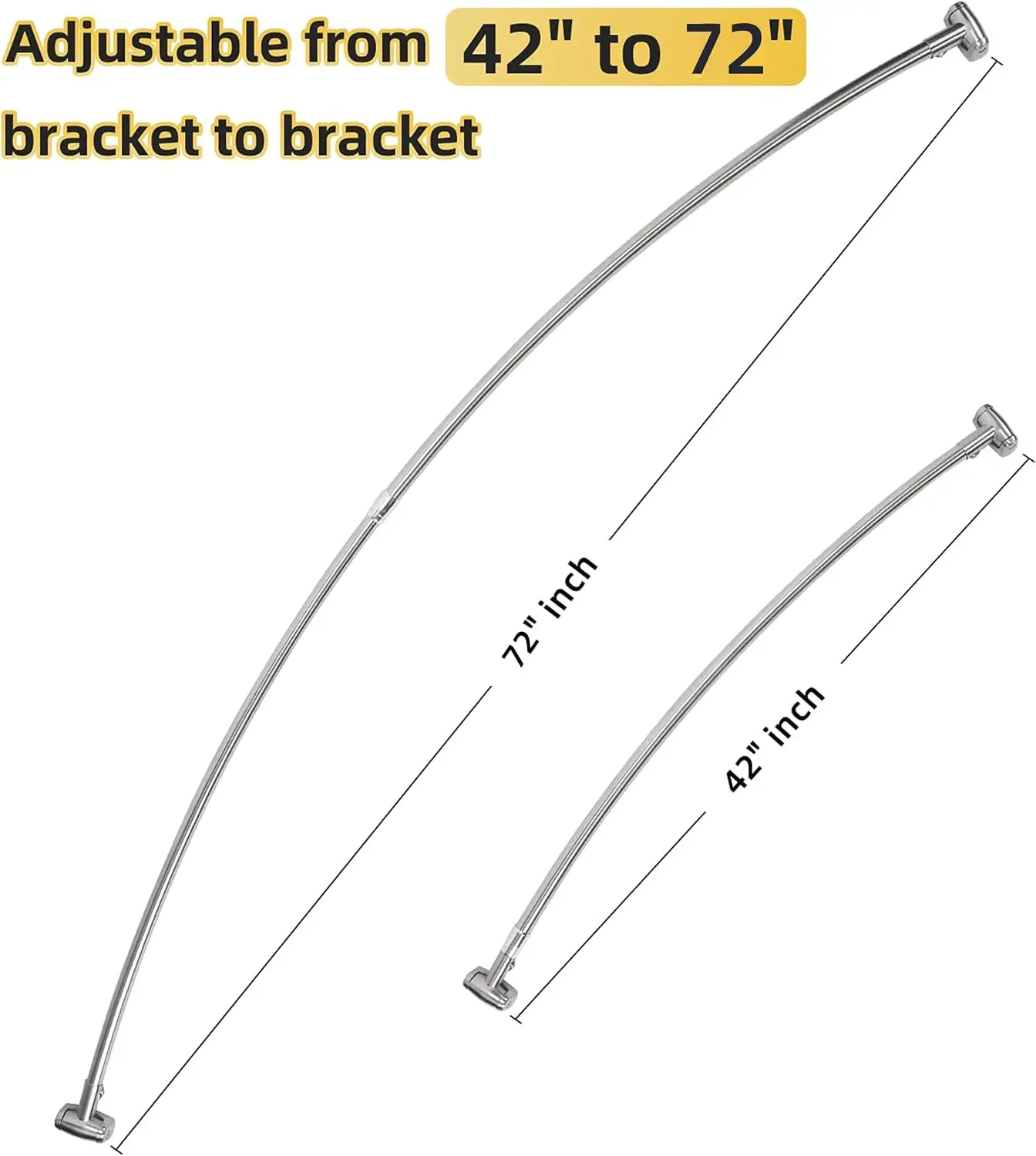 Adjustable Curved Shower Rod, 42-72 Inches Extra Wide Stainless Steel Curtain Rod for Bathroom, Need to Drill, Silver view 4