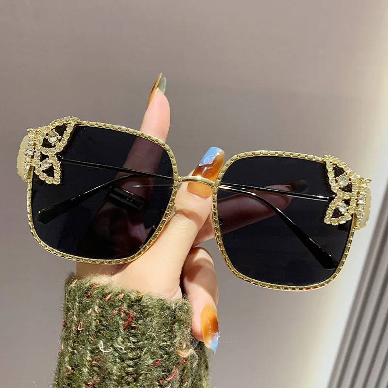 

y2k Luxury Diamond Crystal Butterfly Square Sunglasses Women For Men Brand Designer Vintage Sun Glasses Punk Oversized Shades