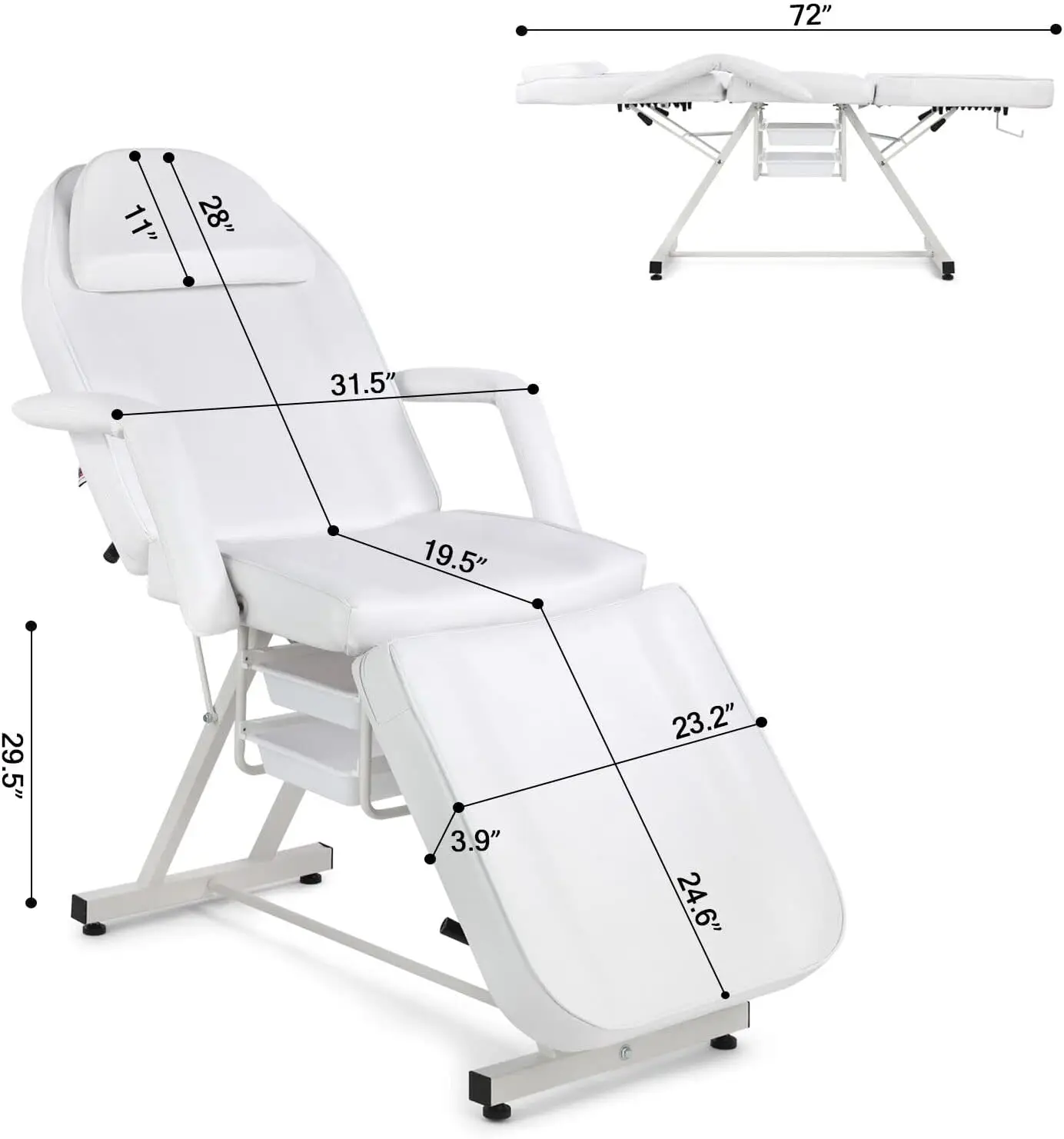 Cadeira de tatuagem para cliente com bandejas, cama facial para extensões de cílios, cama de massagem, mesa de massagem, cadeira de salão de beleza