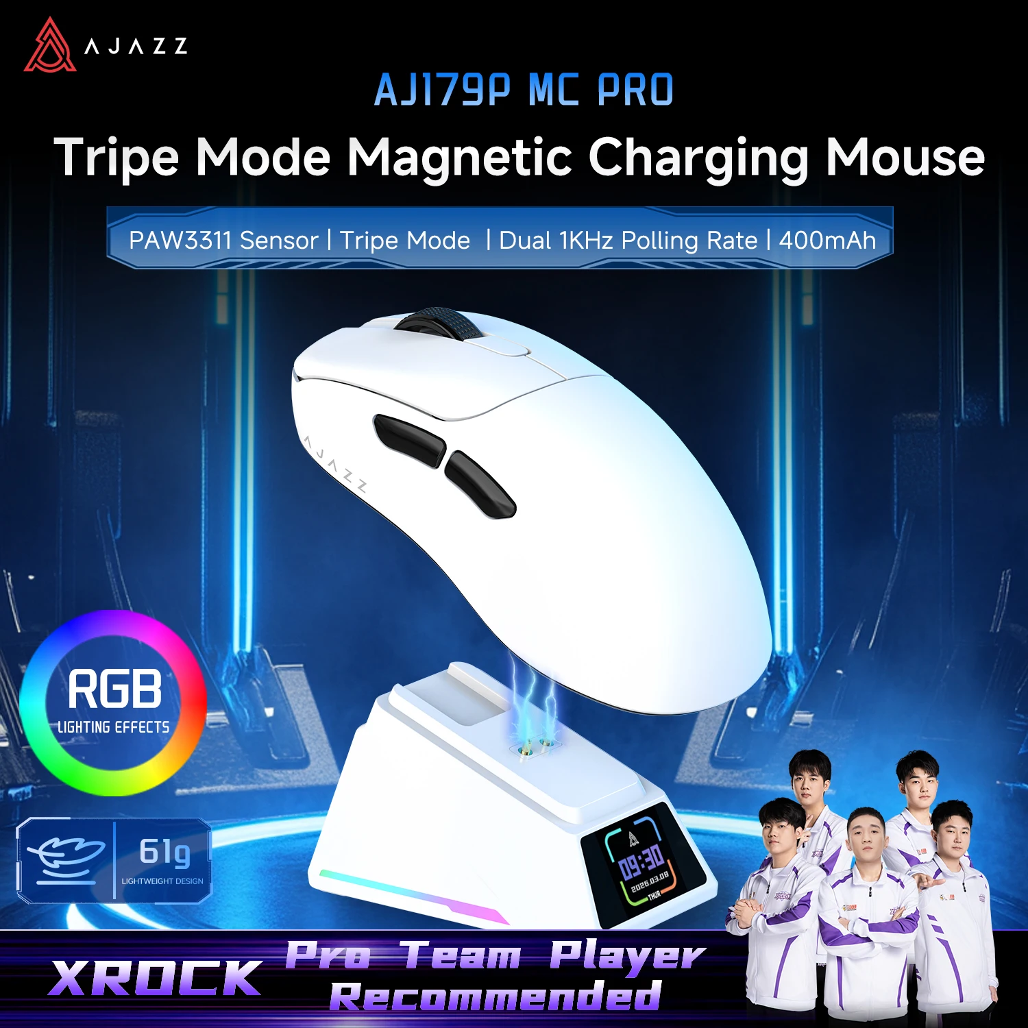 

Игровая мышь AJAZZ AJ179P MC PRO с тремя режимами подключения (проводной/Bluetooth/2.4G), легкая, рекомендованная профессиональными игроками из киберспортивных команд