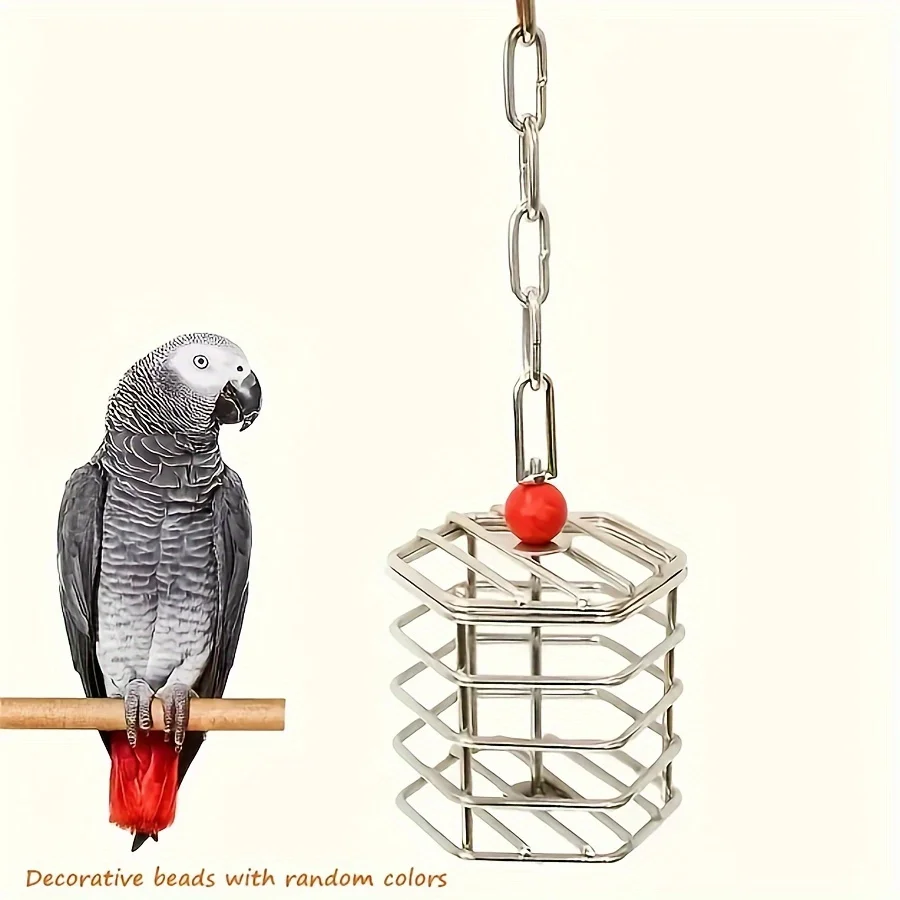 1 Stück Papageien-Futterkorb aus Edelstahl für Gemüse und Obst, Großer Papageien-Kaukorb, Puzzle-Training gegen Langeweile, Vogelzubehör B – Detail 7
