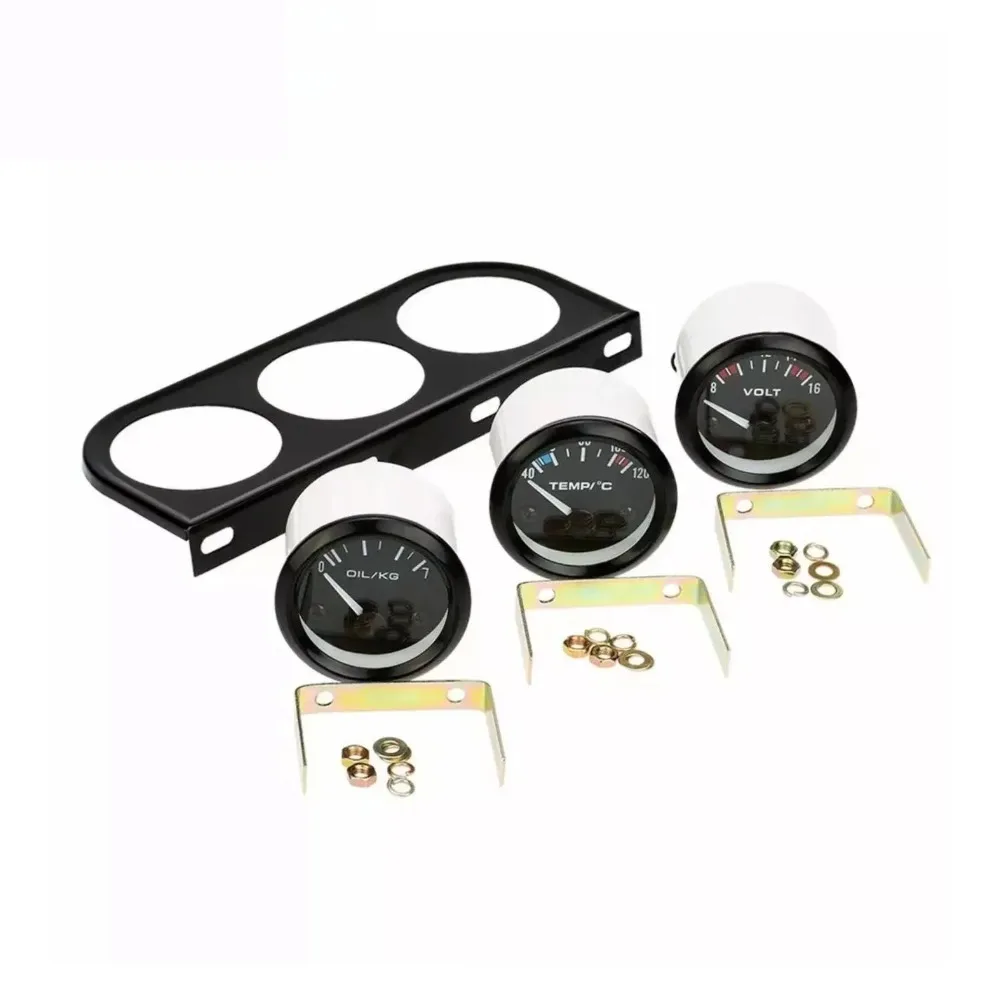 52MM 3 In 1 Oil Pressure Gauge+Volt Meter + Water Temp Gauge Kit W/Sensor Oil Temperature Volt Meter Gauge Triple Meter Car Part