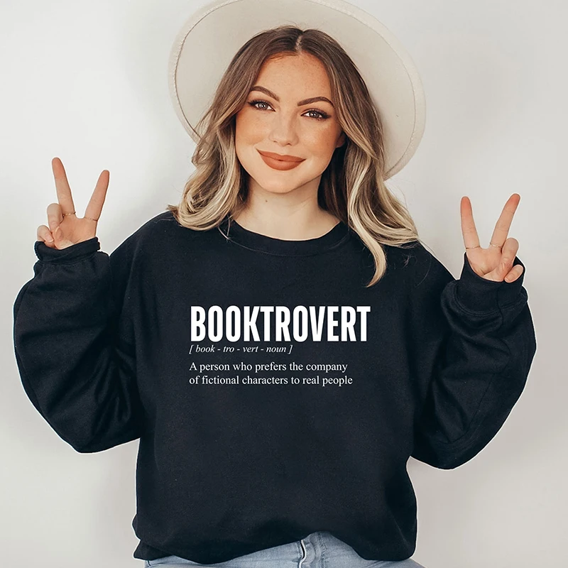 

Vintage Book Lover Graphic Hoodies Women Cotton Booktrovert Fashion Long Sleeve Winter Clothes Fashion O Neck Trendy Clothes