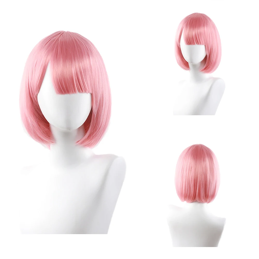 

Anime Ram Rem Cosplay Synthetic Hair 12-Inch Pink And Blue Short Straight Hair Halloween Carnival Daily Party Wig Natural