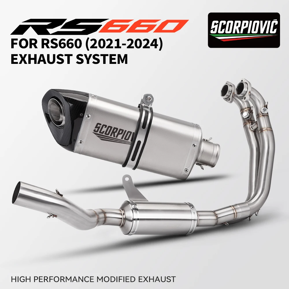 Motorcycle Exhaust System Modify Front Link Pipe Carbon Tip Muffler with DB Killer For RS 660 RS660 2021-2024