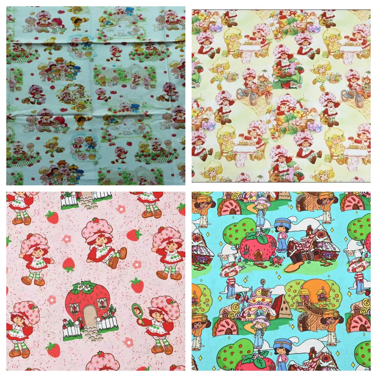 0.5Yard Cartoon Strawberry Girl Print Thin 100% Cotton Fabric for Girl Clothes Hometextile Cushion Cover Needlework DIY