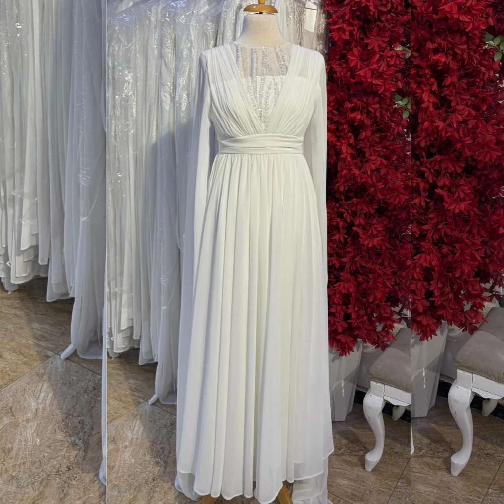 

Customized Exquisite Chiffon Sequined Pleat A-line Scoop Neck Long Dresses Bespoke Occasion Simple Casual