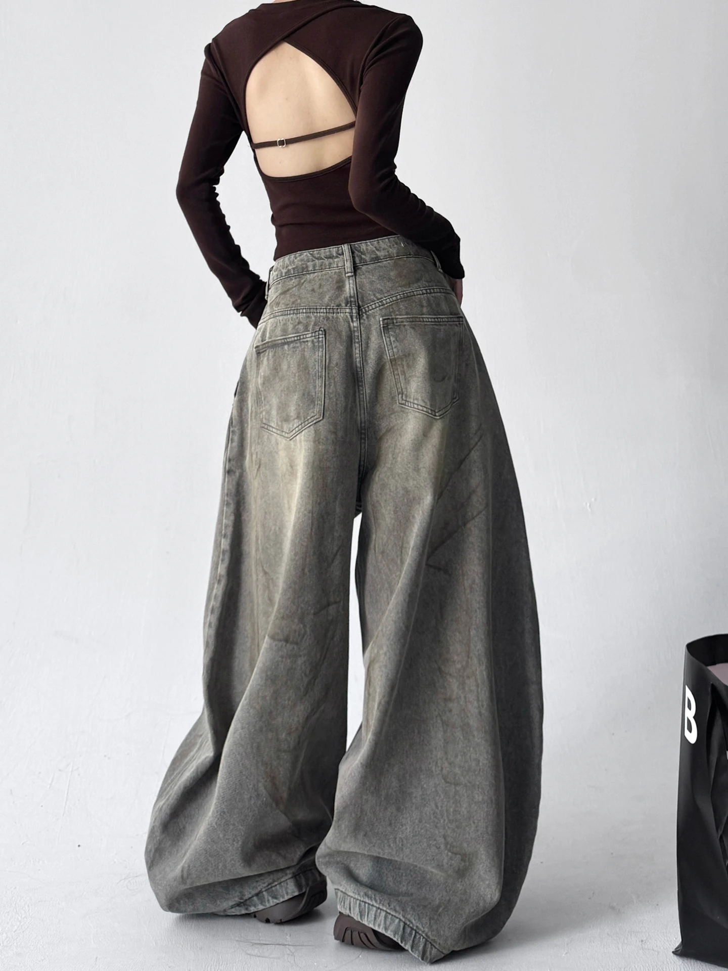 Hiver 2025 femmes coupe ample taille haute fiti lettre Denim jean polyvalent jambe droite jambe large pantalon Long