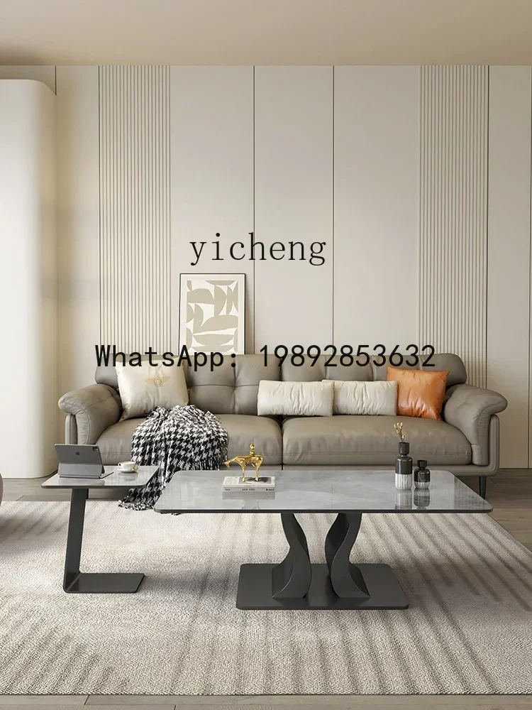 b19ZStone Plate Coffee Table Living Room Home Light Luxury Oval Tea Table Small Apartment Tea Table