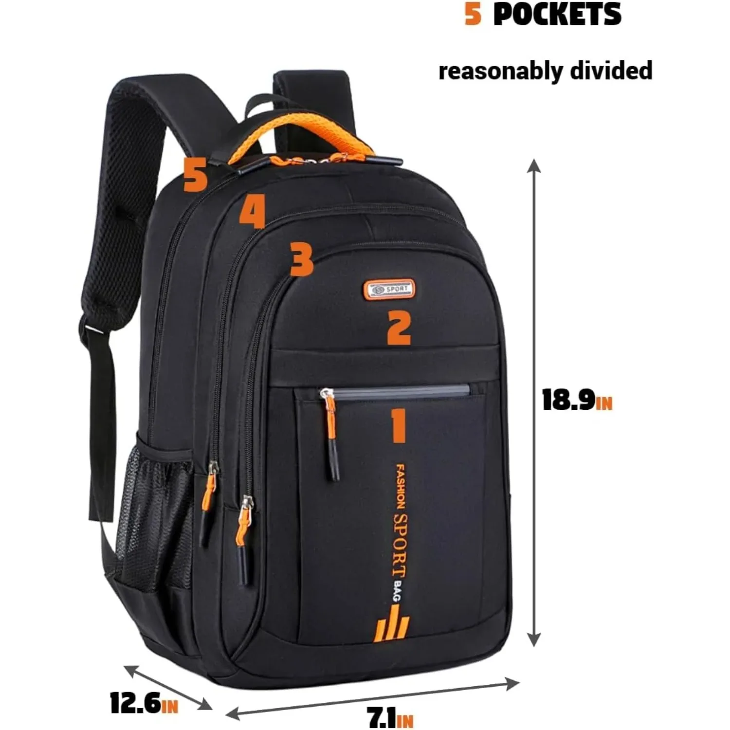 Mochila para Notebook de 15,6 Polegadas com Três Compartimentos Grandes, Alta Capacidade de Carga, Suporta 45lbs, Ideal para Viagens Diárias e Transporte de Laptop