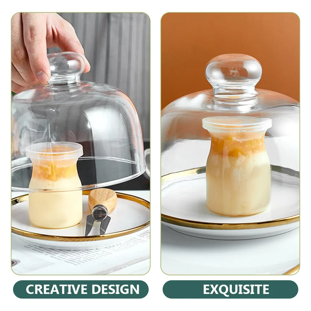 

1Set Cupcake Display Tray Dome Sturdy Wear-Resistant Glass Cover for Confectionery Dessert Home Kitchen Use Glass Cake Cover