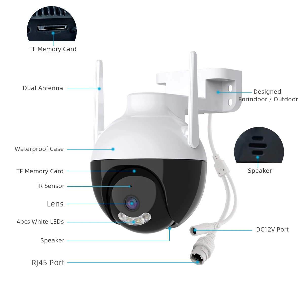 4K 8MP PTZ IP Camera Color Night Vision Outdoor Security Smart Cameras Auto Tracking 4MP Video Surveillance Monitor WiFi Camera