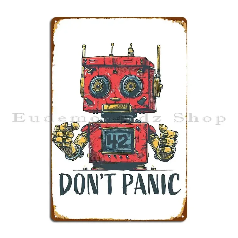 Robot Trying Not To Panic Metal Plaque Design Create Printed Kitchen Wall Decor Tin Sign Poster