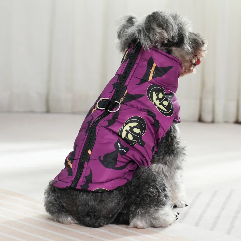 Halloween-Haustierjacke für kleine und mittelgroße Hunde und Katzen, Spinnennetz-Muster, Winter-Outdoor, wasserdicht, warm, Welpenkleidung, Yorkshire-Haustier-Outfits – Detail 4