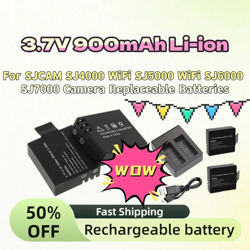 

For SJCAM SJ4000 WiFi SJ5000 WiFi SJ6000 SJ7000 Camera Replaceable Batteries 3.7V 900mAh Li-ion Rechargable Battery