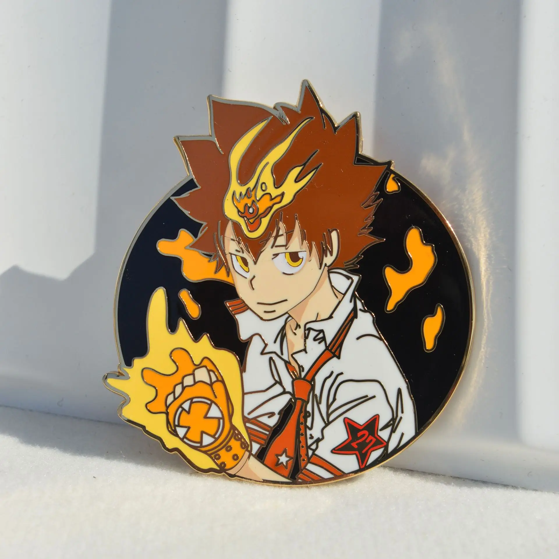 Sawada Tsunayoshi Enamel Pins Anime Katekyo Hitman Reborn Metal Badges Manga Brooches Bag Backpack Clothing Lapel Cosplay Decor