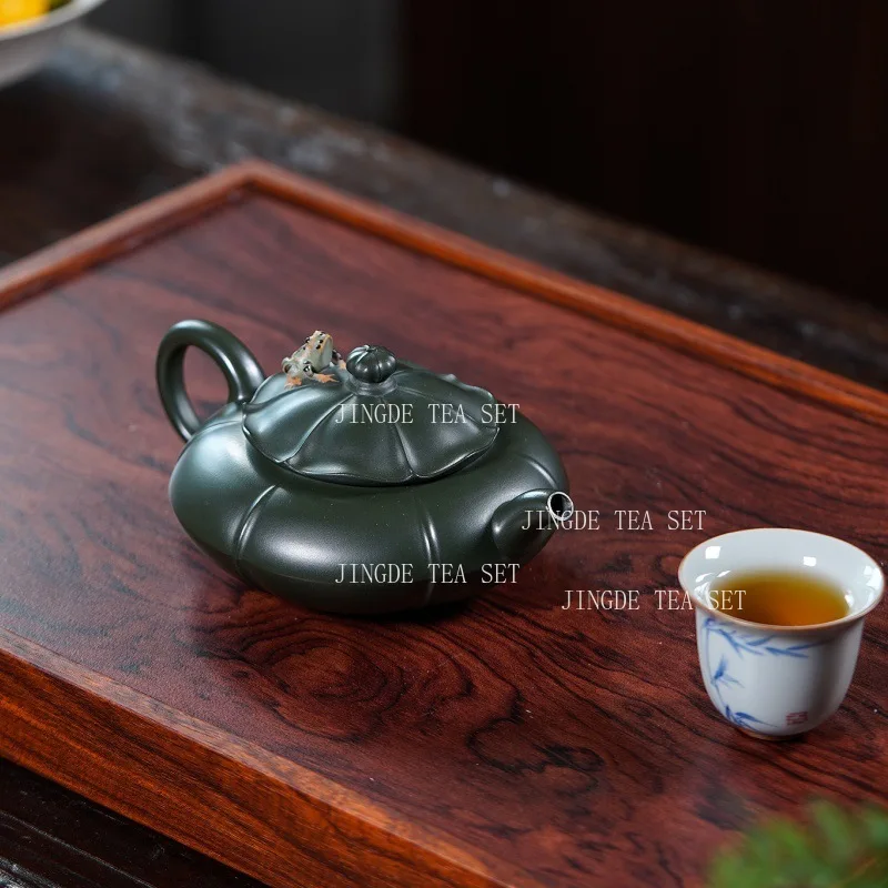 210ml Yixing Purple Clay Teapot Green Mud Frog Teapot Chinese Lotus Teapot Household Small Capacity Kung Fu Tea Set Accessories
