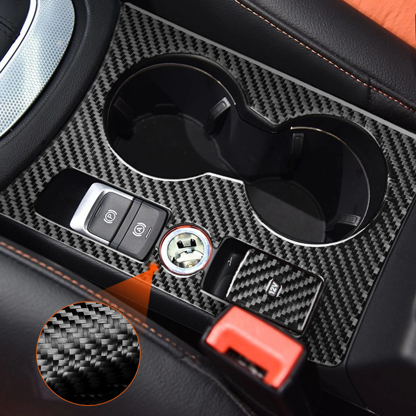 For Audi Q3 2015 2016 2017 2018 Carbon Fiber lectronic handbrake water cup holder Car Interior Accessories Decorative Stickers